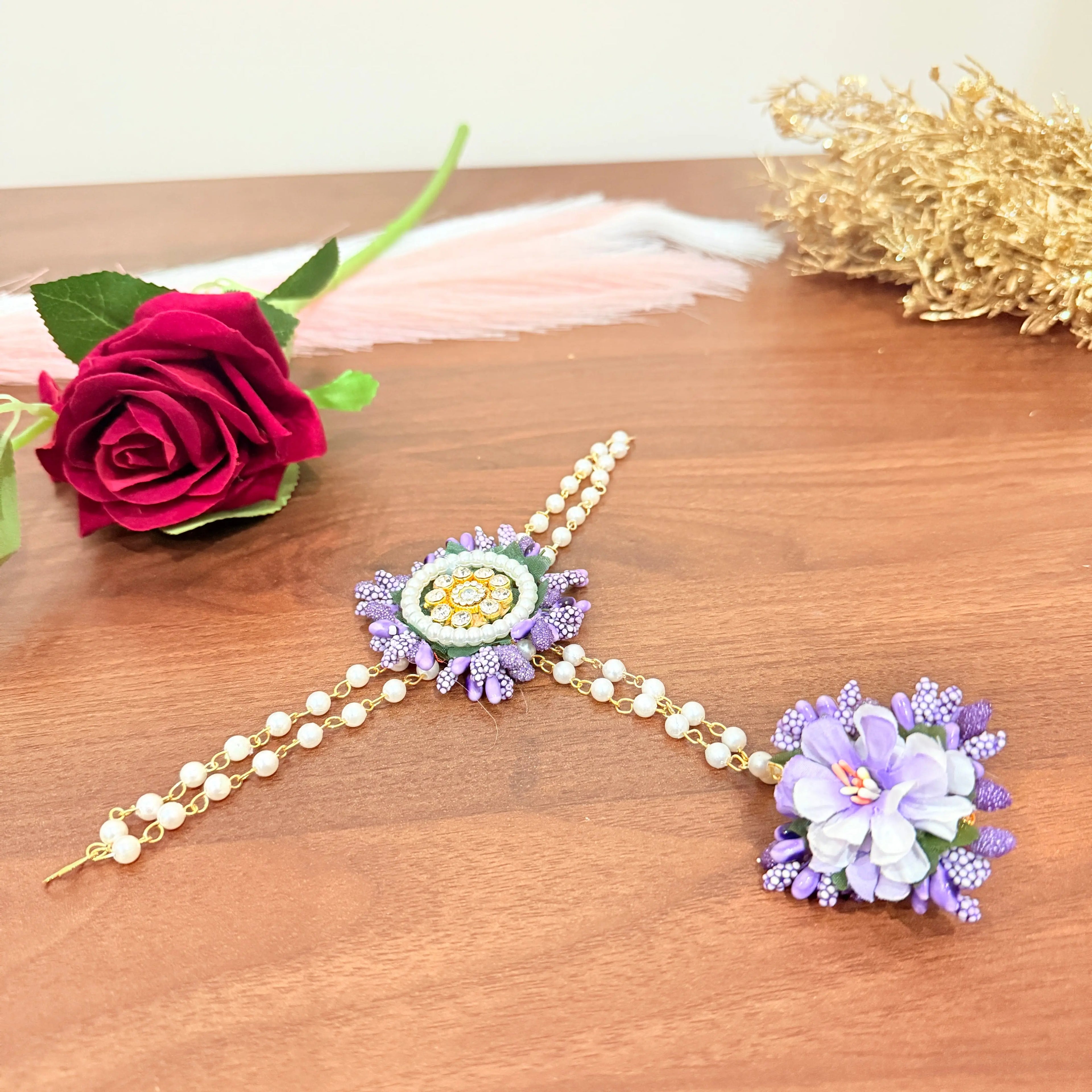 💜🌸 Handcrafted Purple Floral Bridal Jewellery Set | Elegant Haldi & Mehndi Accessories ✨ Shadispecial.com - All Rights Reserved