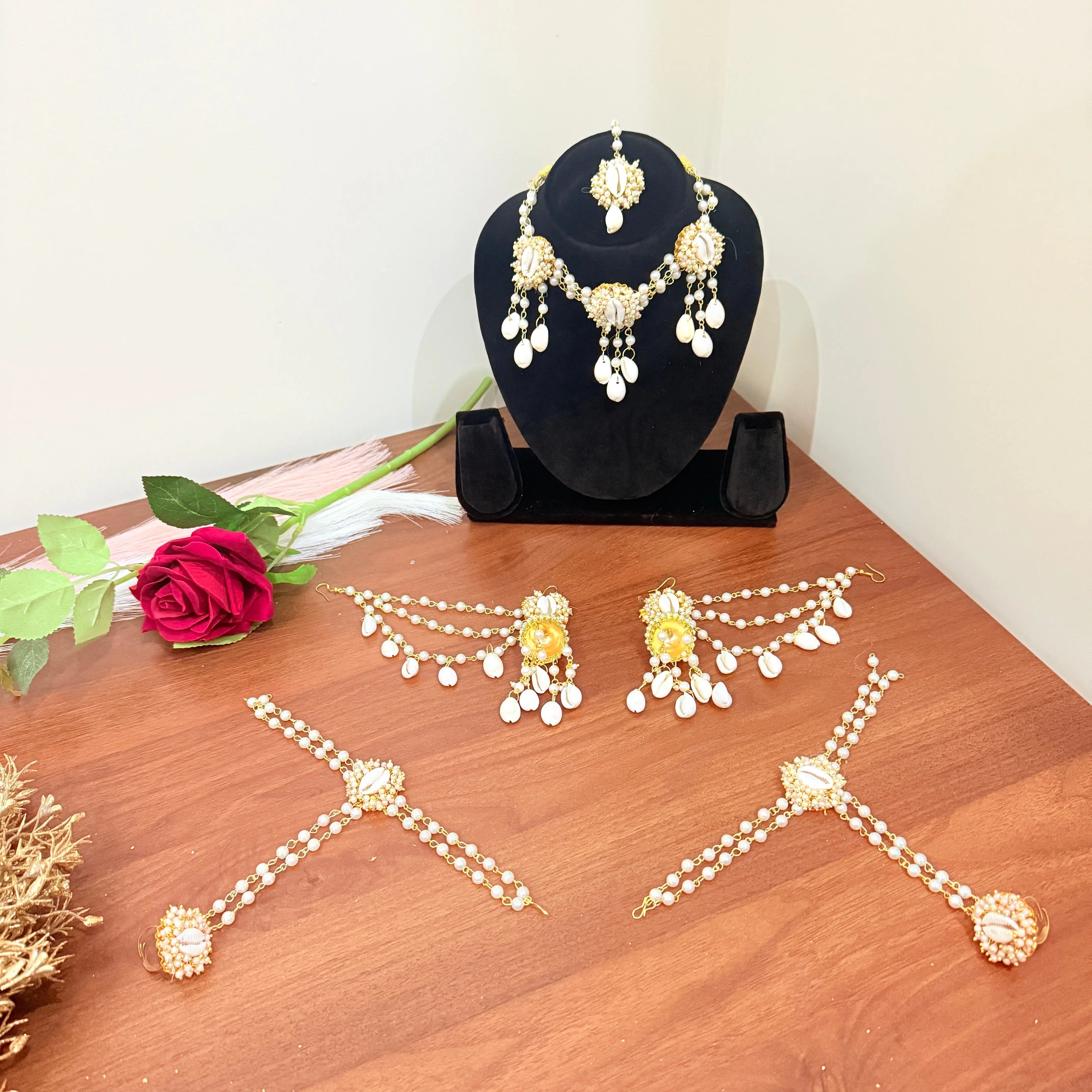 🐚 Elegant Cowrie Shell Haldi Jewellery Set | Bridal Sea Shell Accessories ✨ Shadispecial.com - All Rights Reserved