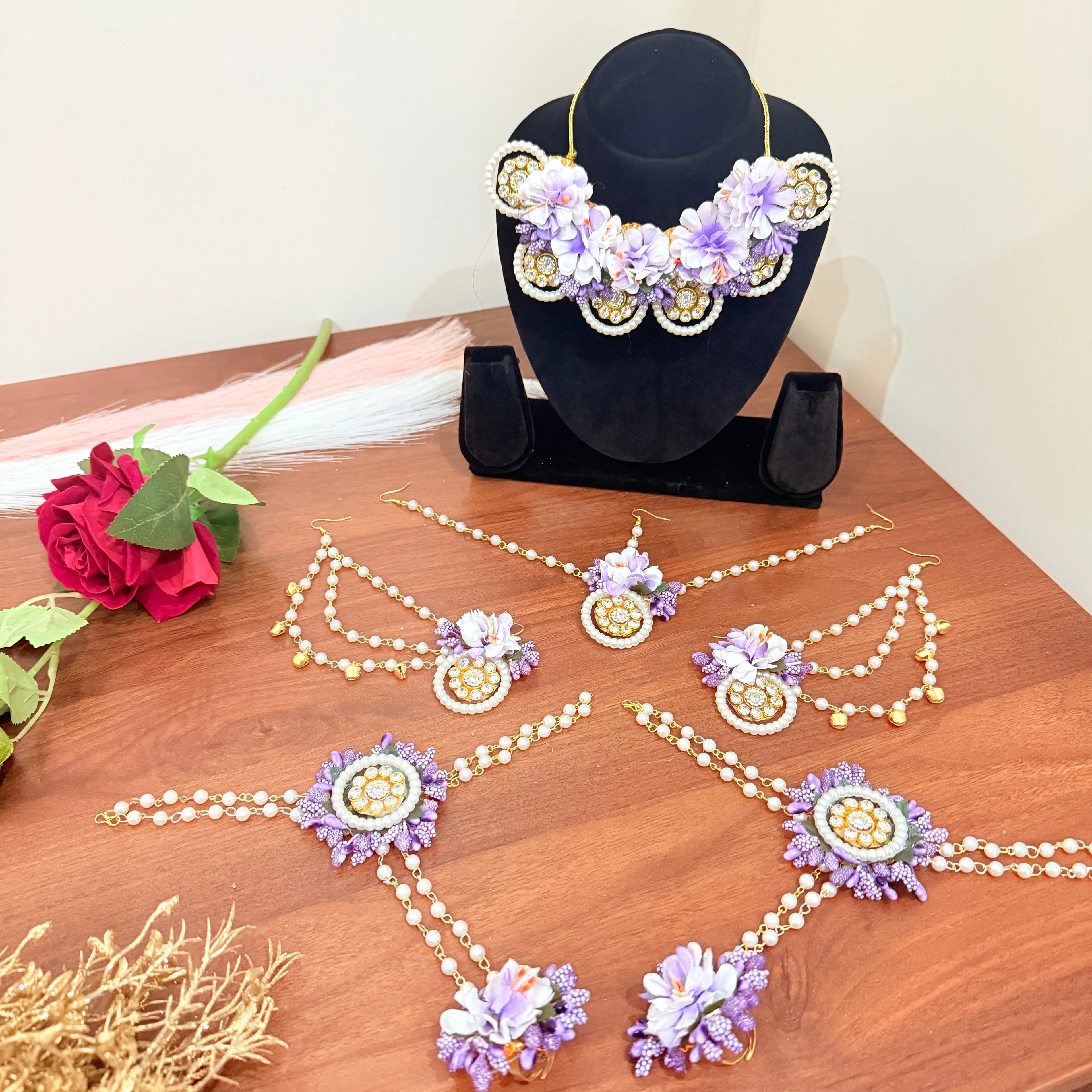 💜🌸 Handcrafted Purple Floral Bridal Jewellery Set | Elegant Haldi & Mehndi Accessories ✨ Shadispecial.com - All Rights Reserved