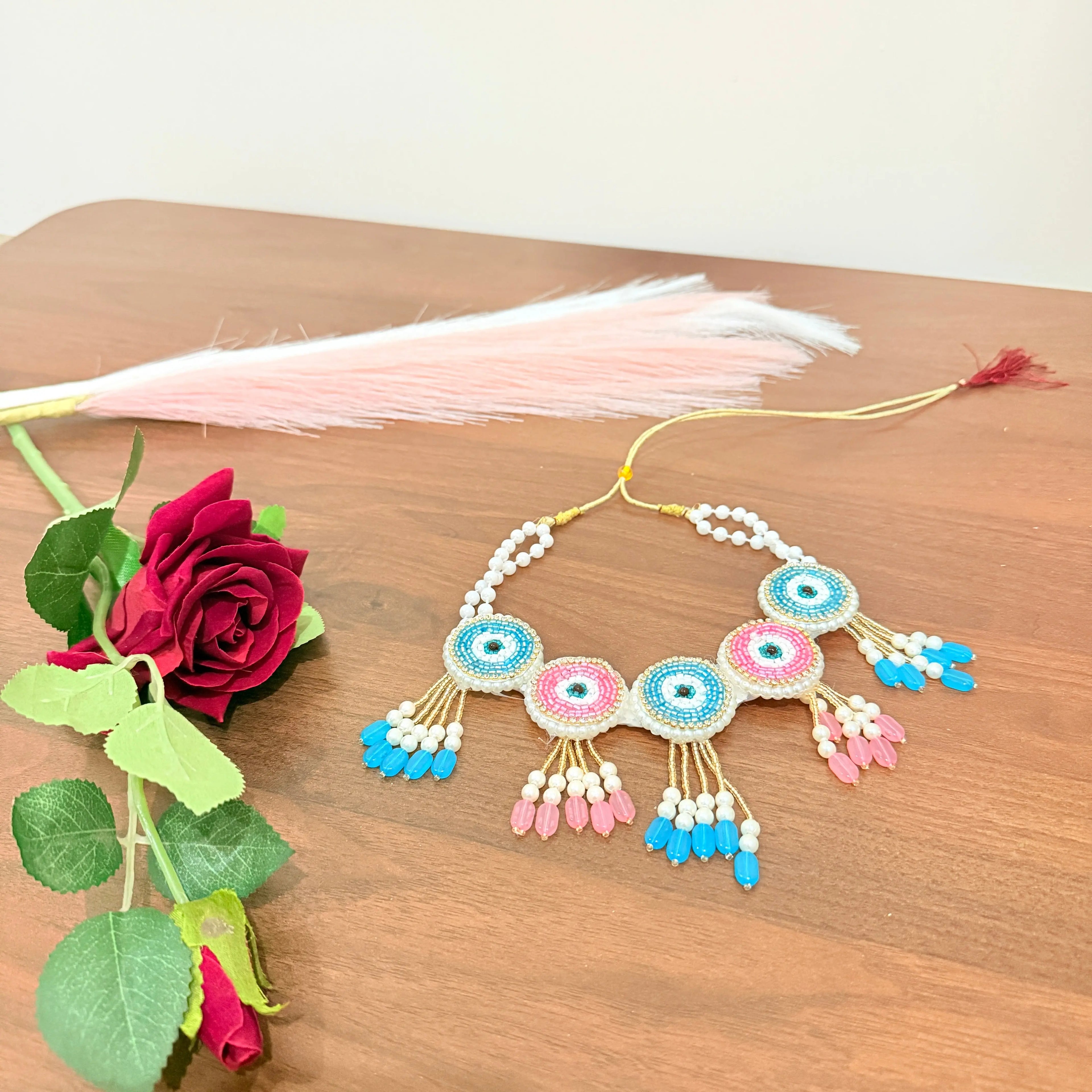 Blue & Pink Beaded Haldi Bridal Jewellery Set 💙🌸 | Handmade Pearl Jewellery for Bride 👰✨ Shadispecial.com - All Rights Reserved