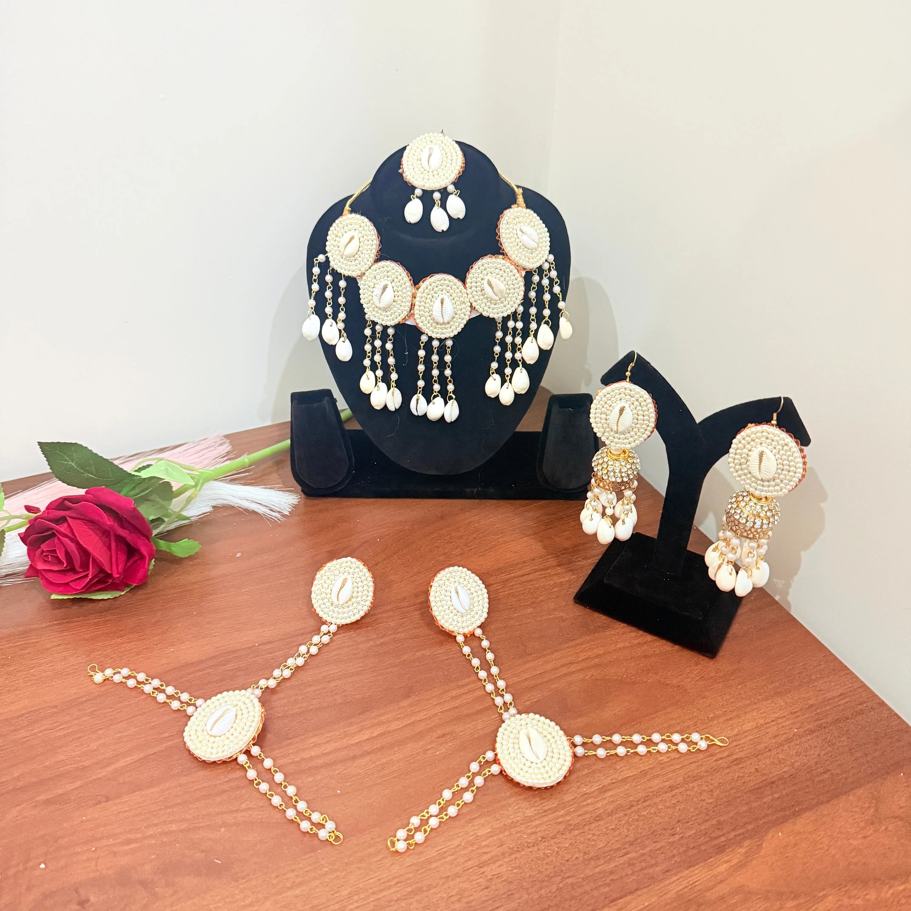 🐚 Handcrafted Cowrie Shell Haldi Jewellery Set | Traditional Bridal Accessories ✨ Shadispecial.com - All Rights Reserved