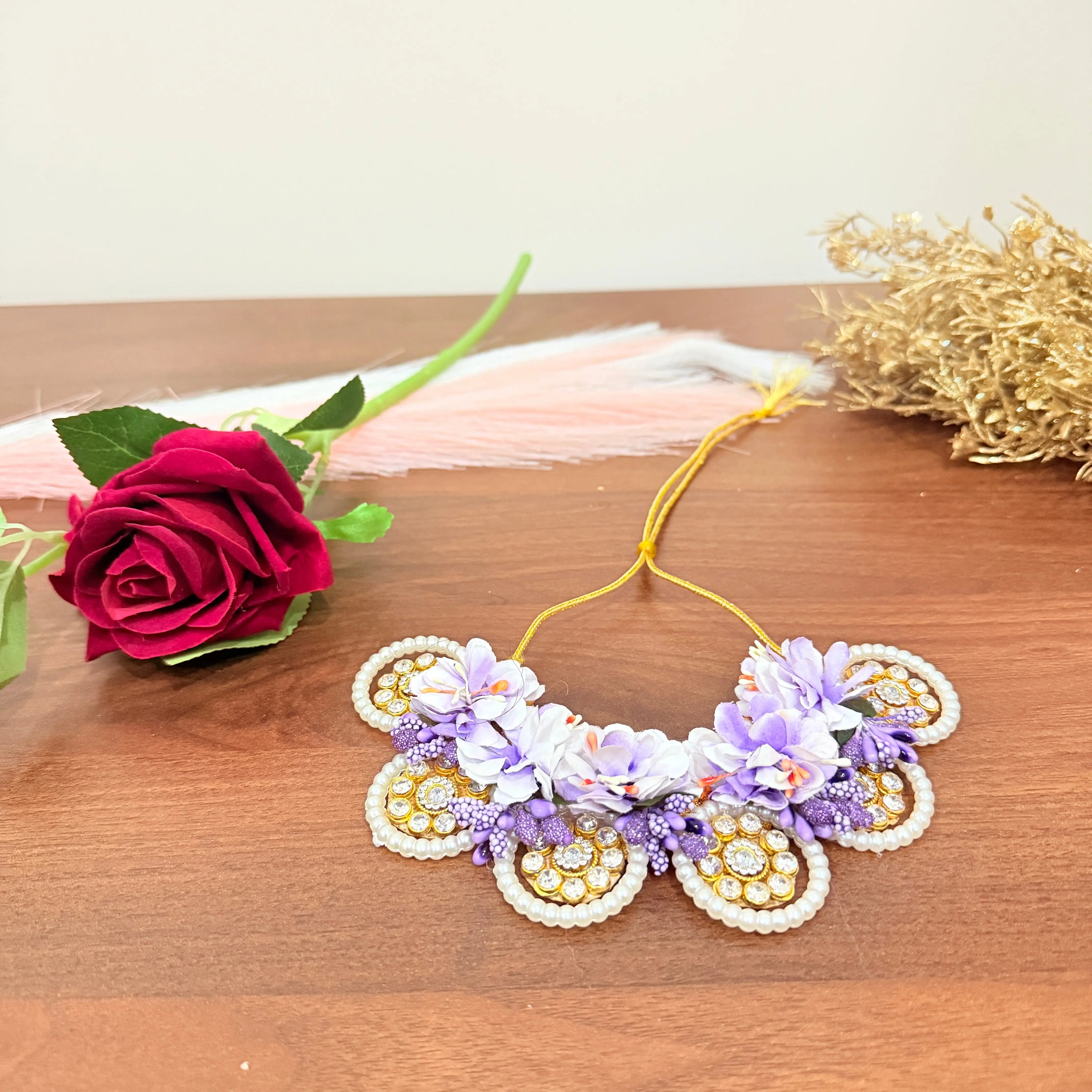 💜🌸 Handcrafted Purple Floral Bridal Jewellery Set | Elegant Haldi & Mehndi Accessories ✨ Shadispecial.com - All Rights Reserved